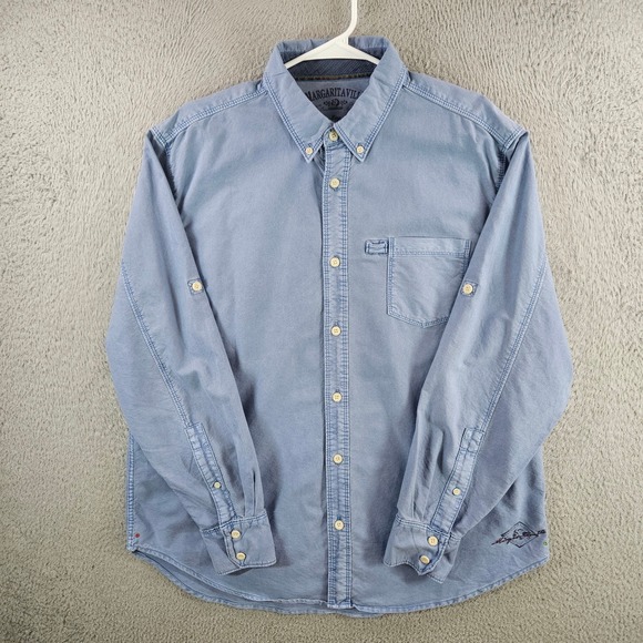 Margaritaville Other - Margaritaville Mens Button Down Shirt Large Blue Roll Tab Long Sleeve Cotton L